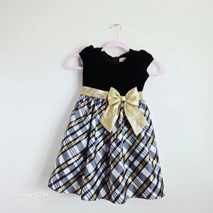 Biscotti Collezioni Girls Holiday Dress Size 5 Black Velvet Gold Plaid